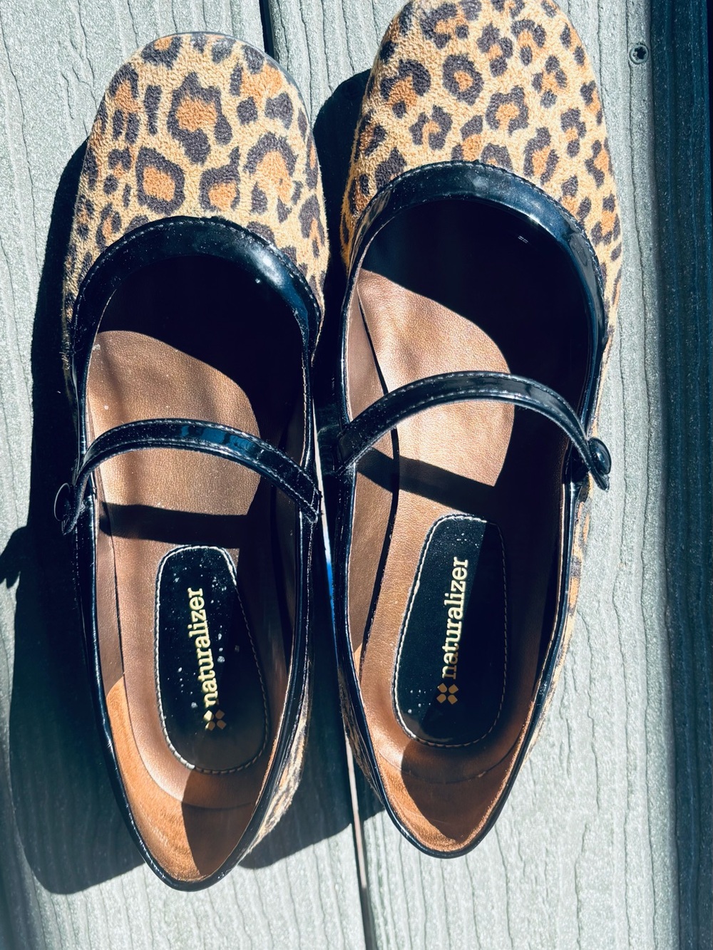 Naturalizer Girls' Leopard Print Mary Janes with Black Trim